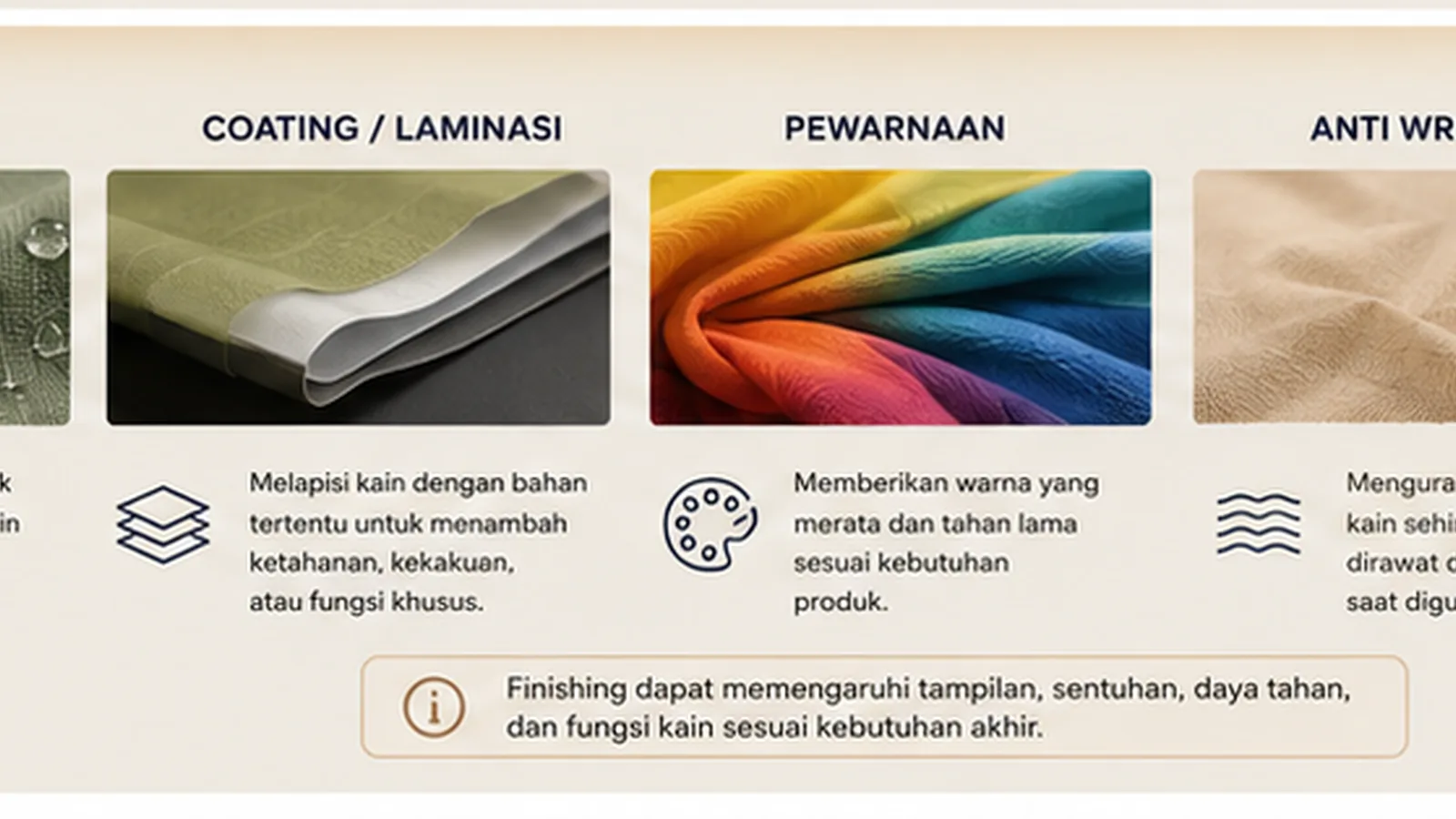 Ilustrasi proses finishing yang memengaruhi karakter kain