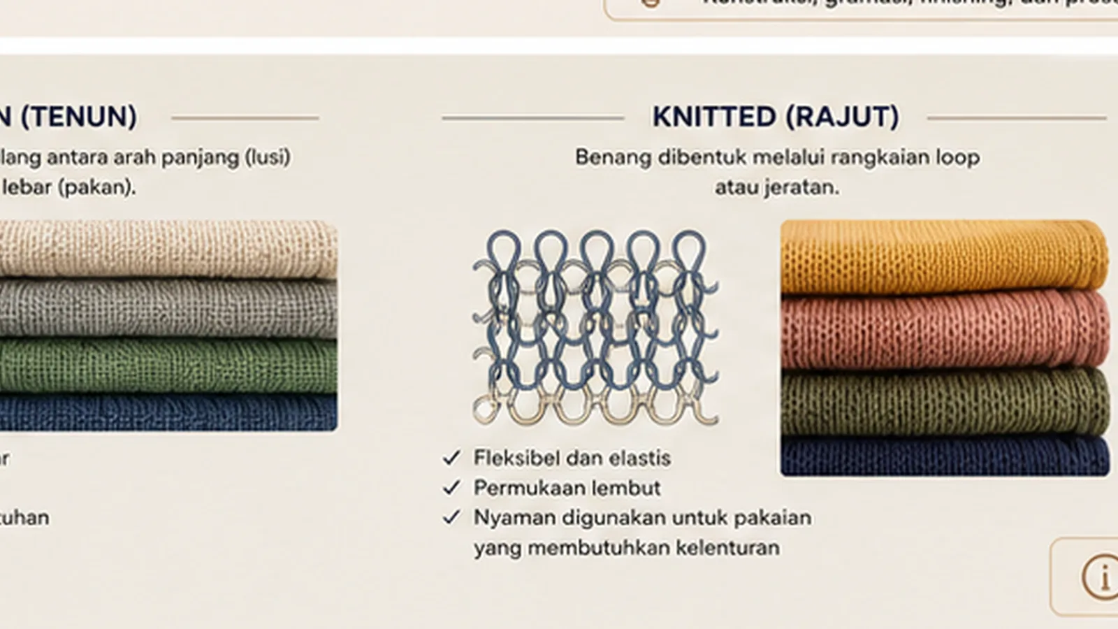 Perbandingan konstruksi dan struktur berbagai jenis kain